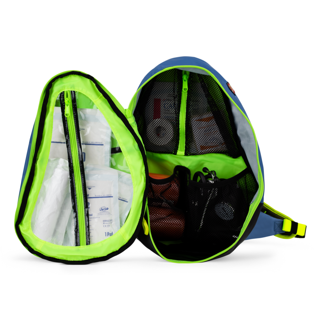 G3 Classic Medslinger EMS Bag Blue back compartment open showing contents