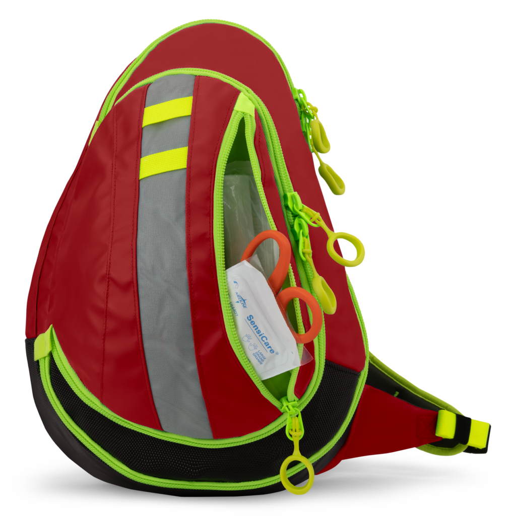 G3 Classic Medslinger EMT sling Bag Red back pouch open showing contents